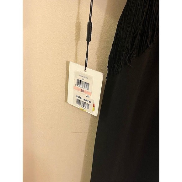 NWT Calvin Klein Black Fringed V Neck 3/4 Sleeve Sheath Dress Size 10 - Picture 3 of 5